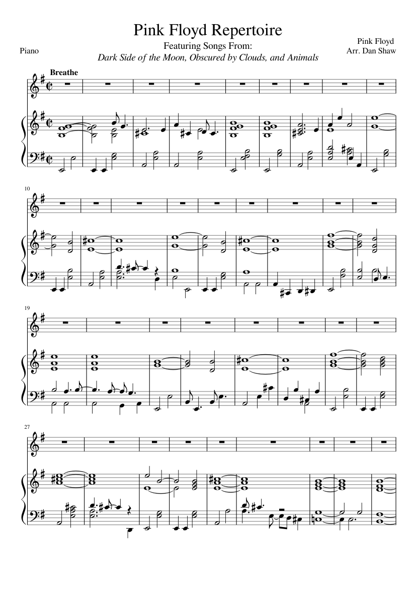 Pink Floyd Repertoire Sheet music for Piano (Solo) | Musescore.com