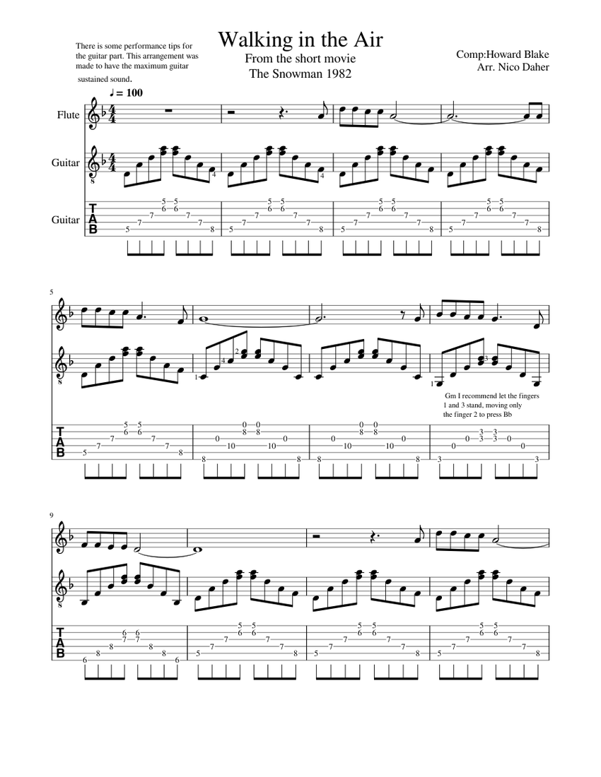 Walking in the air Flute & Guitar Sheet music for Flute, Guitar (Mixed  Trio) | Musescore.com