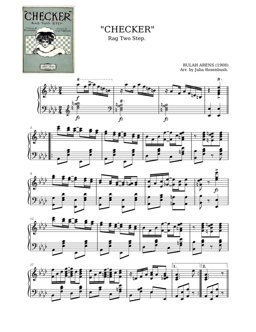 Checker by Bulah Arens (1908) Sheet music for Piano (Solo)