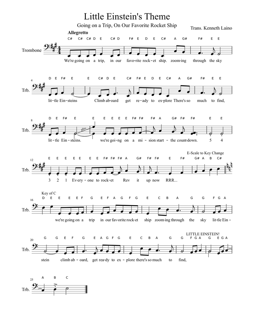 Little Einstein's Theme Sheet music for Trombone (Solo) | Musescore.com