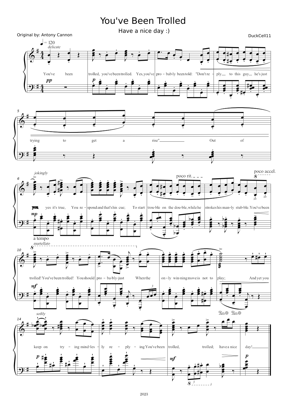 You've Been Trolled - Antony Cannon Sheet music for Piano (Solo ...