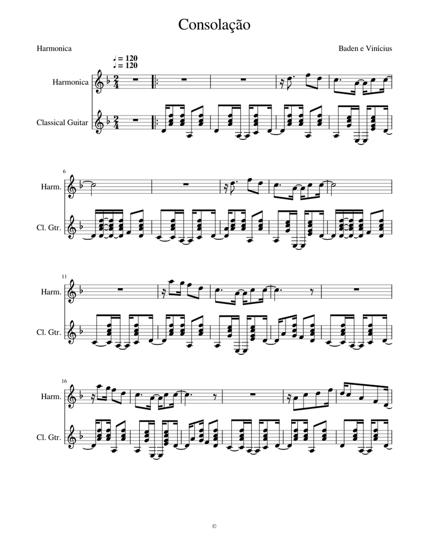 consolacao Sheet music for Guitar, Harmonica (Mixed Duet)