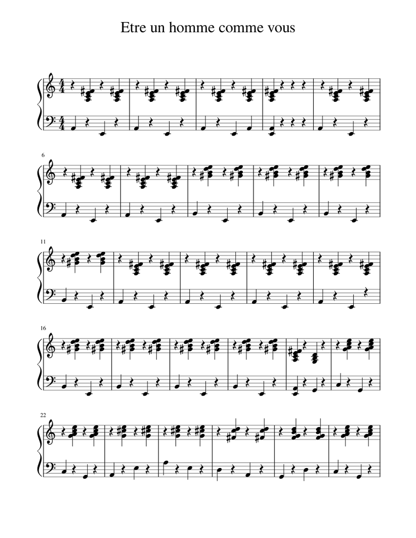 Etre un homme comme vous Sheet music for Piano (Solo) | Musescore.com