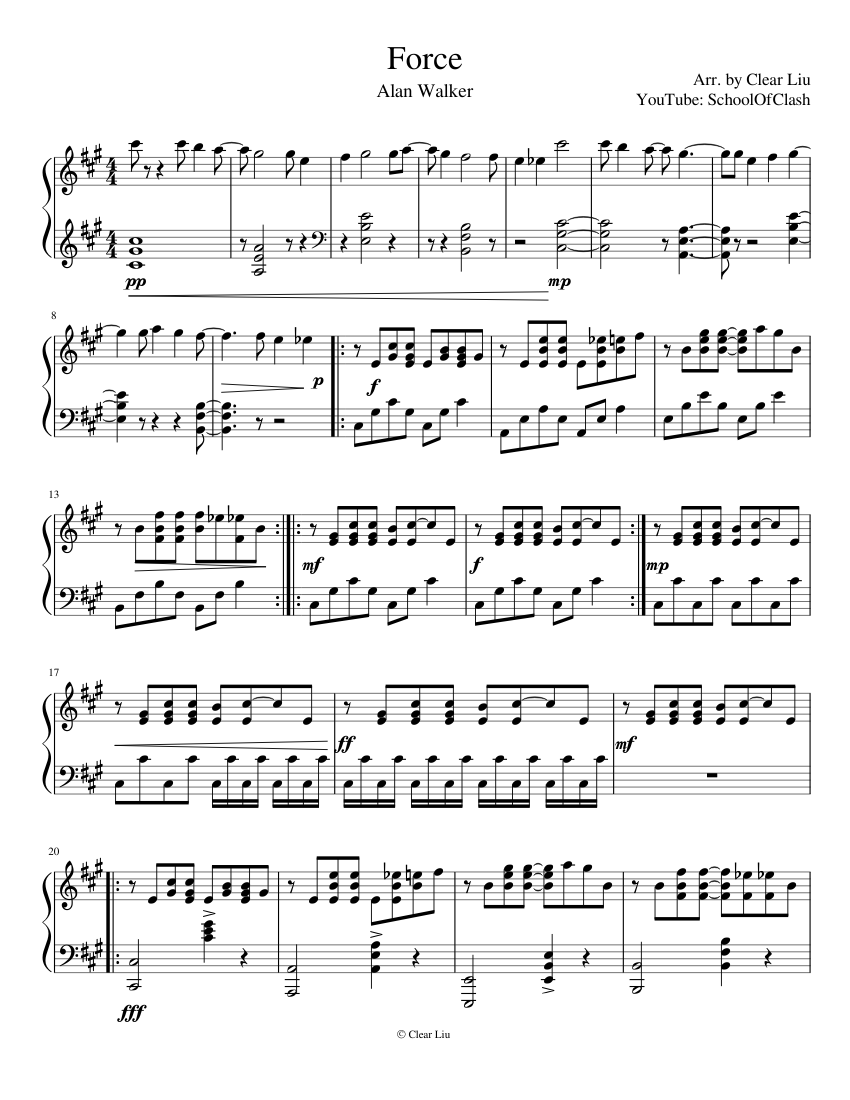 Alan Walker - Force (Clear Liu Piano Cover) Sheet music for Piano (Solo) |  Musescore.com