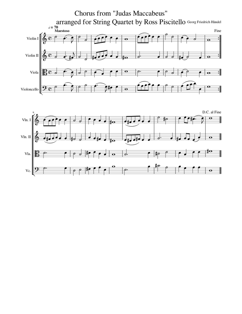 Chorus from "Judas Maccabeus" Sheet music for Viola (String Quartet