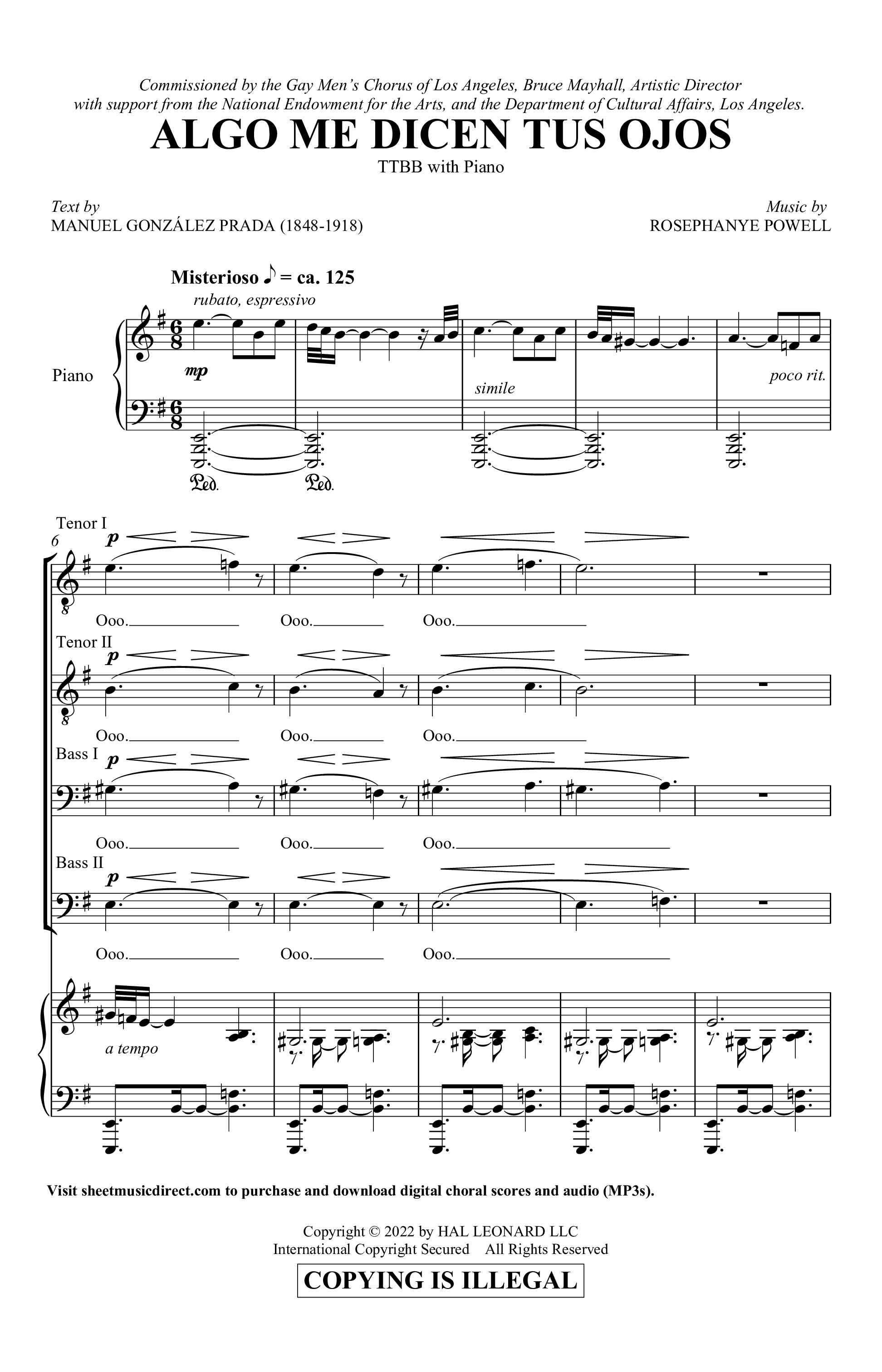 Algo Me Dicen Tus Ojos (from Three Spanish Songs for Men's Choir) Sheet ...