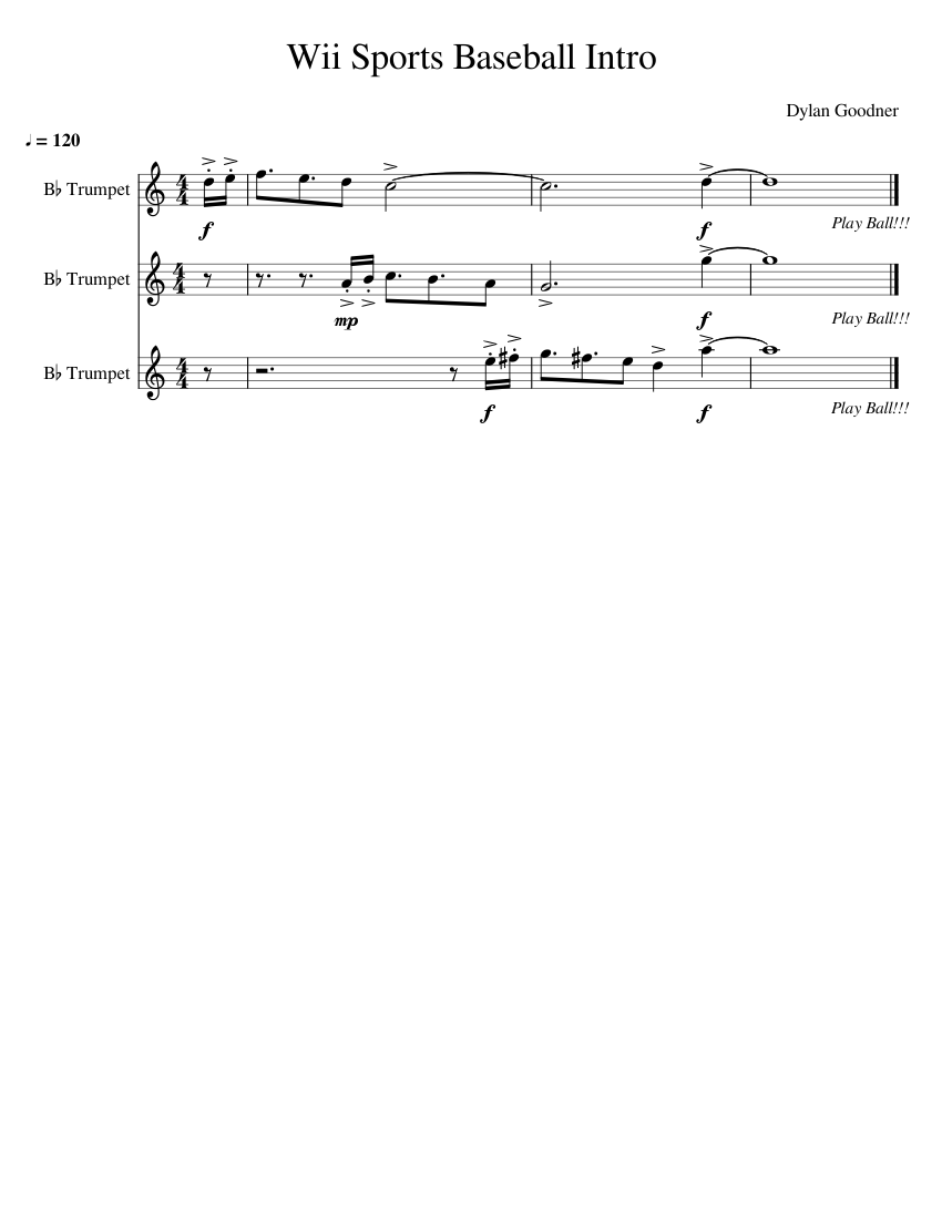 Wii Sports Baseball Intro (UPDATED) Sheet music for Trumpet in bflat