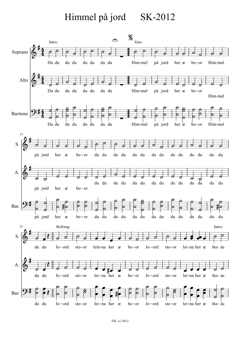 Himmel på jord SK-2012 Sheet music for Soprano, Alto, Baritone (Choral) |  Musescore.com