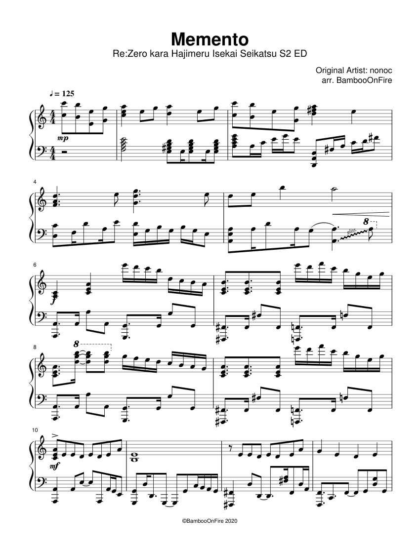 Memento by - (Re:ゼロから始める異世界生活) 2nd Season ED Sheet music for Piano | Musescore.com