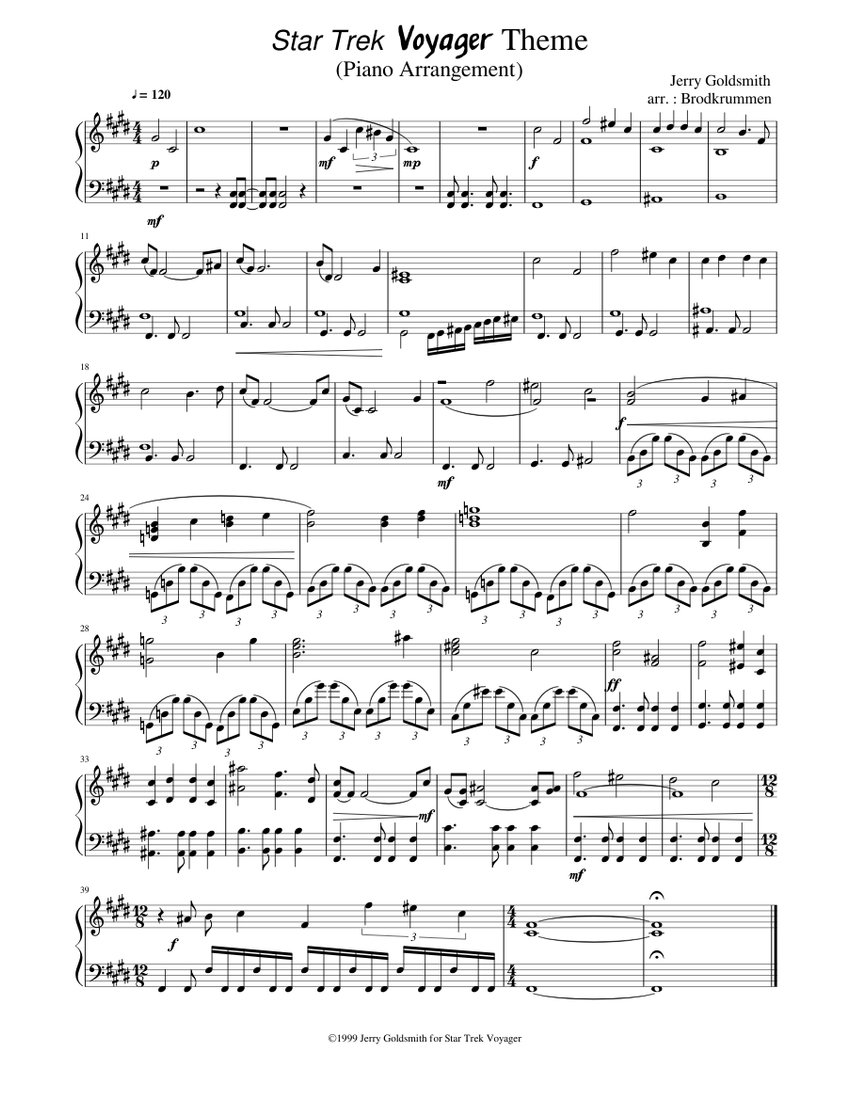 Star Trek Voyager Theme (Piano Arrangement) Sheet music for Piano (Solo) |  Musescore.com