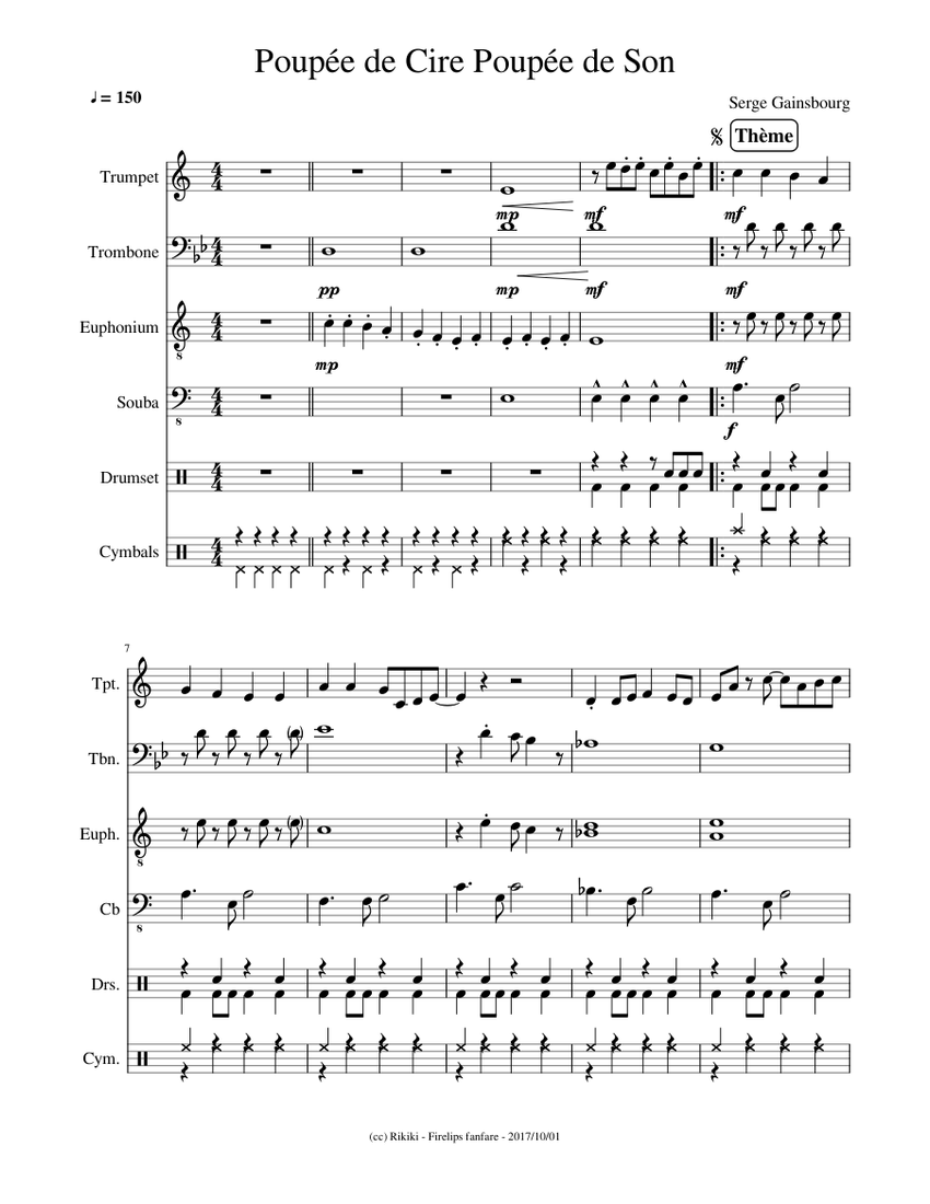 Poupée de Cire Poupée de Son Sheet music for Trombone, Euphonium, Tuba,  Trumpet in b-flat & more instruments (Mixed Ensemble) | Musescore.com