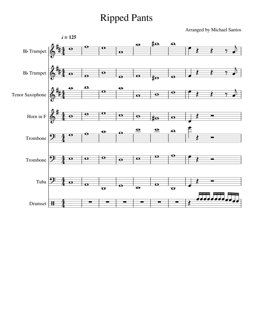 Ripped Pants Sheet music for Trumpet (In B Flat), Trombone, Drum Group,  French Horn & more instruments (Mixed Ensemble) | Musescore.com