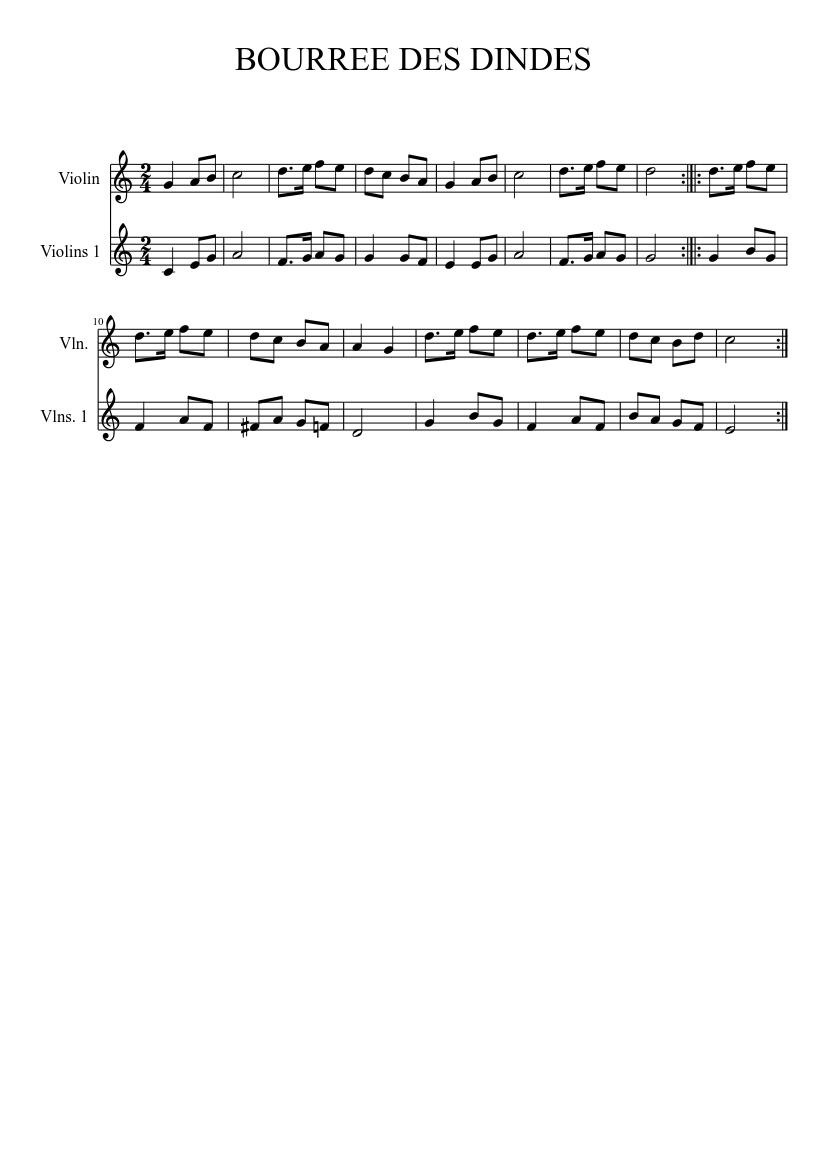 BOURREE DES DINDES Sheet music for Violin (Solo) | Musescore.com