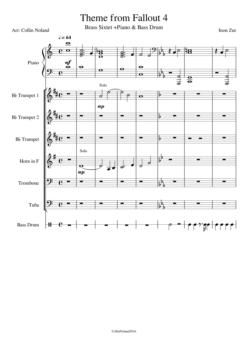 Theme from Fallout 4 Sheet music for Piano, Trombone, Tuba, Trumpet in  b-flat & more instruments (Mixed Ensemble) | Musescore.com