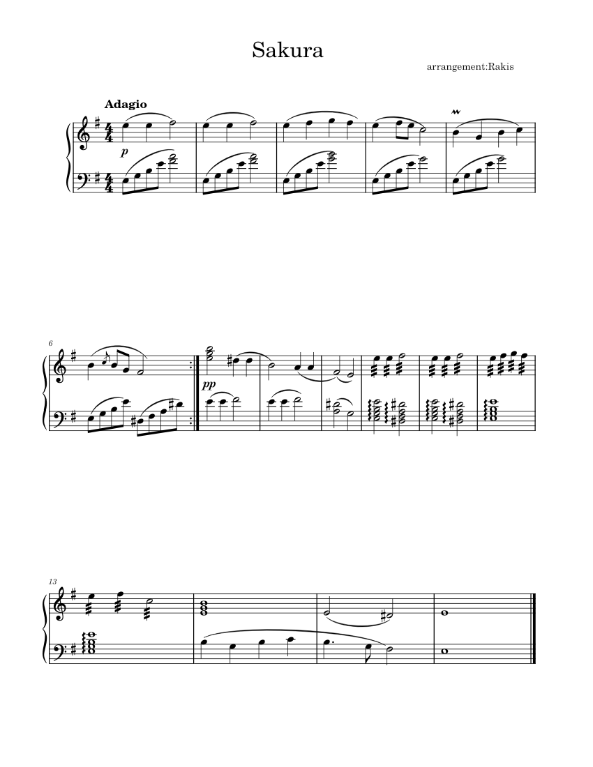 Sakura Sheet Music For Piano (Solo) | Musescore.com