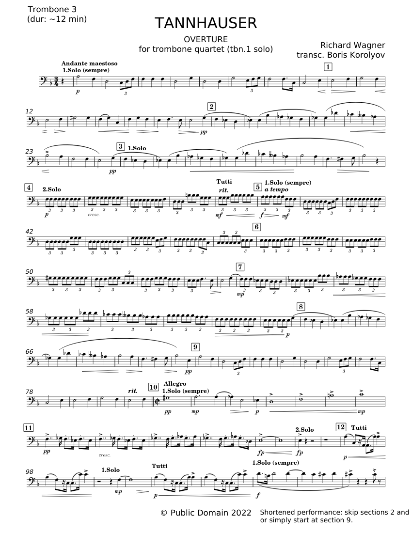 Tannhäuser, WWV 70 - Richard Wagner Sheet Music for Trombone (Solo
