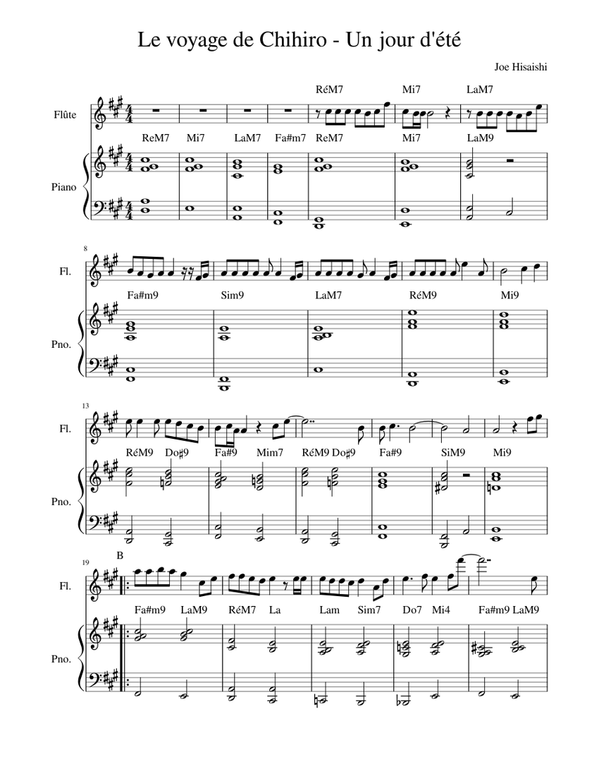 Le voyage de Chihiro - Un jour d'été Sheet music for Piano, Flute (Solo) |  Musescore.com