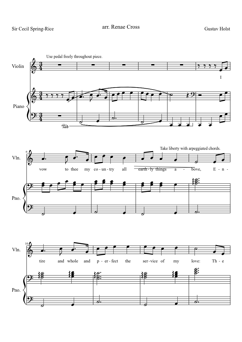 I Vow to Thee, My Country Sheet music for Piano, Violin (Solo) |  Musescore.com
