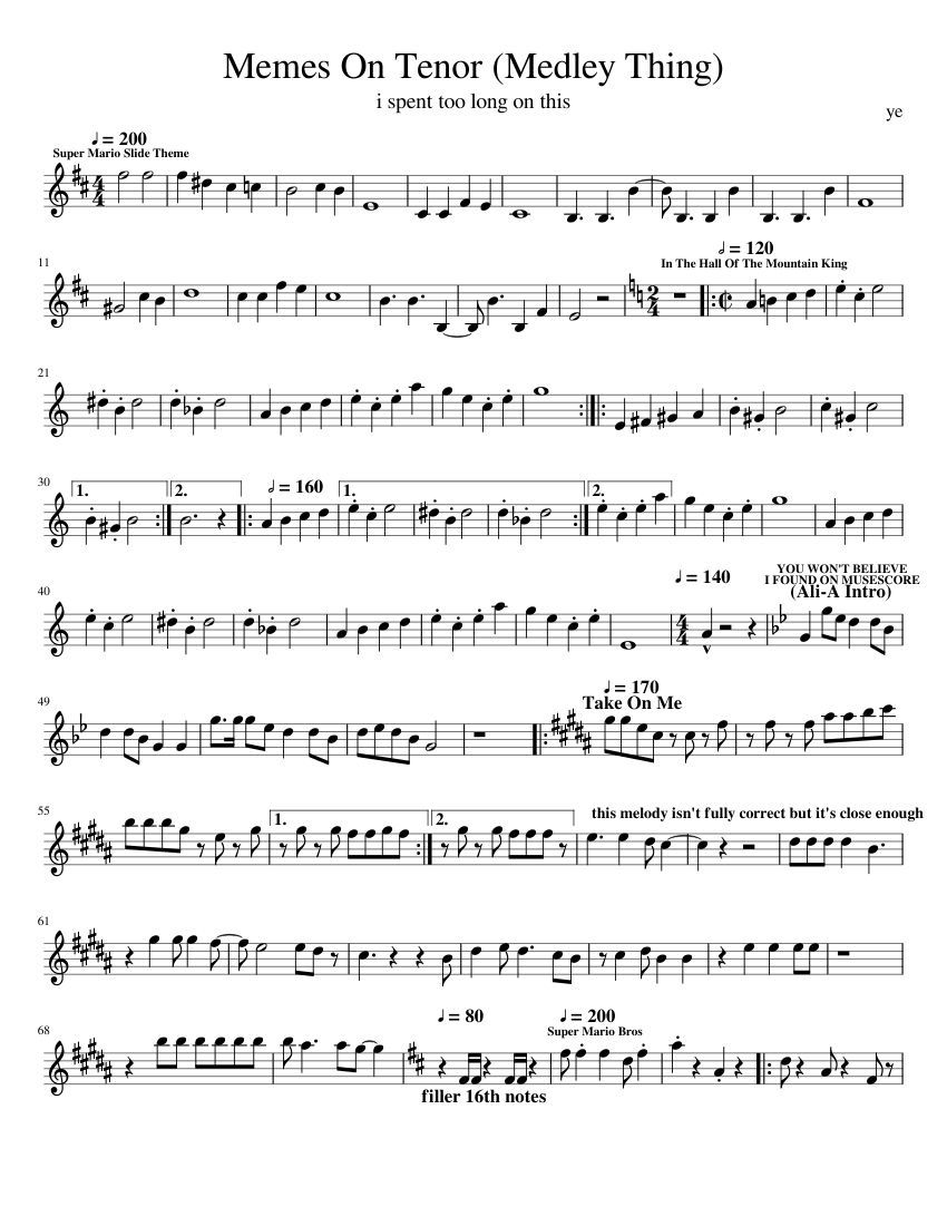Memes On Tenor Medley Thing Sheet Music For Saxophone Tenor Solo Musescore Com