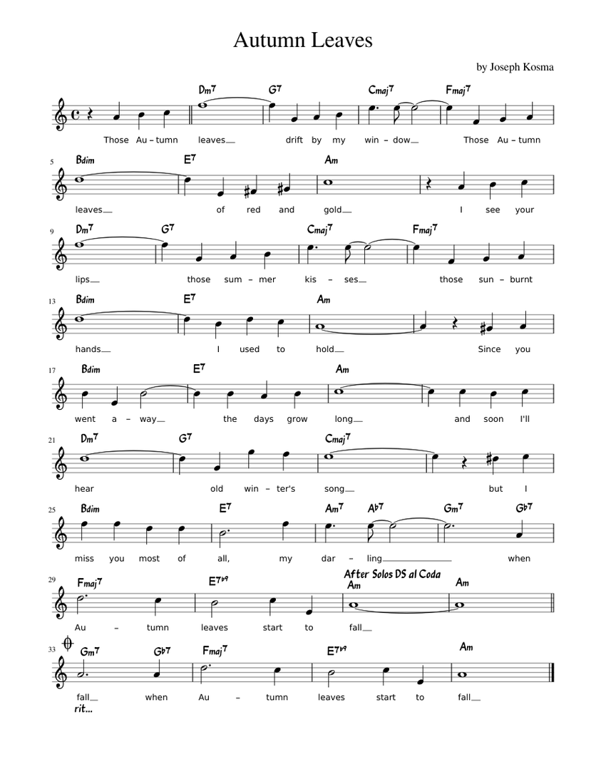 Autumn Leaves Sheet music for Piano (Solo) | Musescore.com