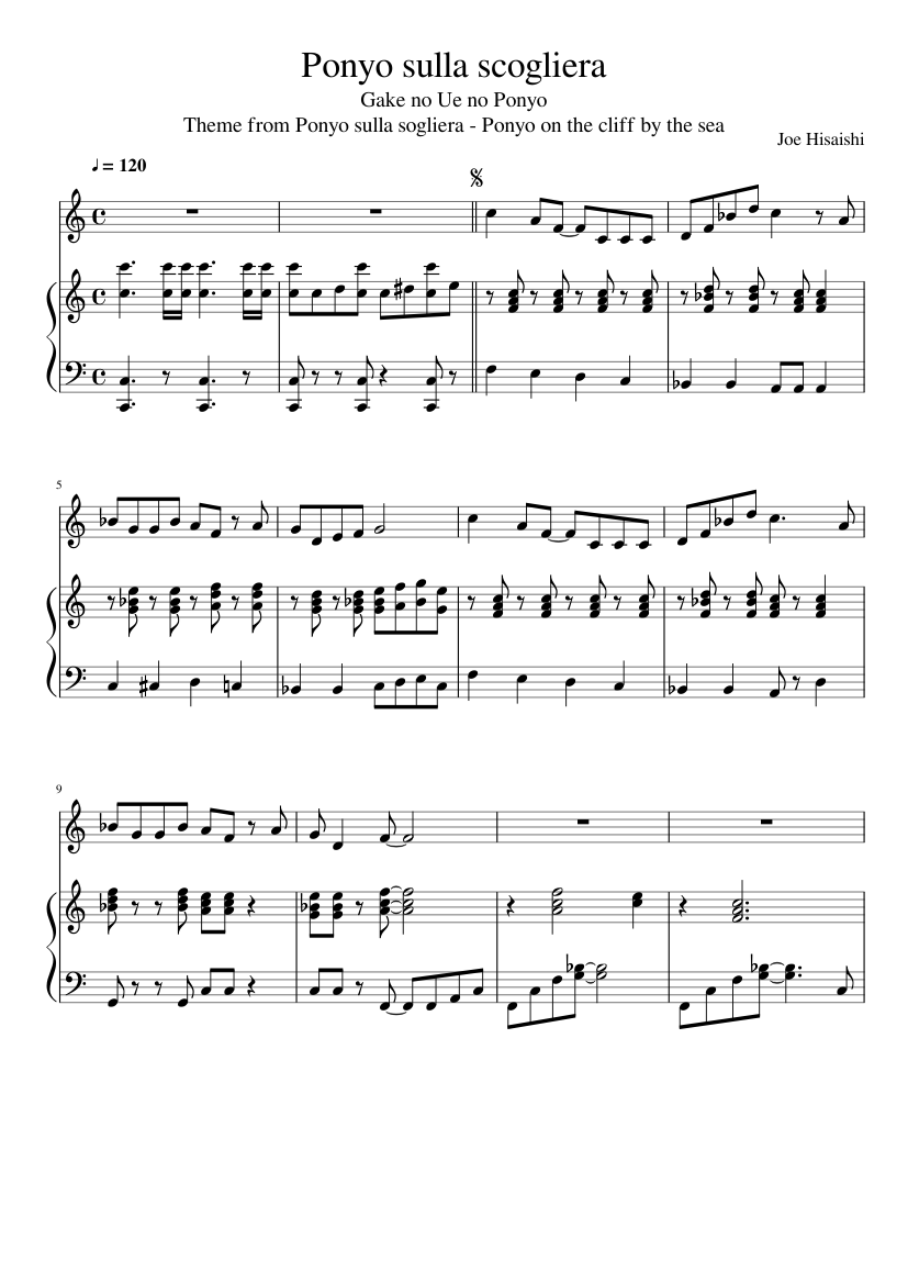 Ponyo sulla scogliera - Gake no Ue no Ponyo Sheet music for Piano, Violin  (Solo) | Musescore.com