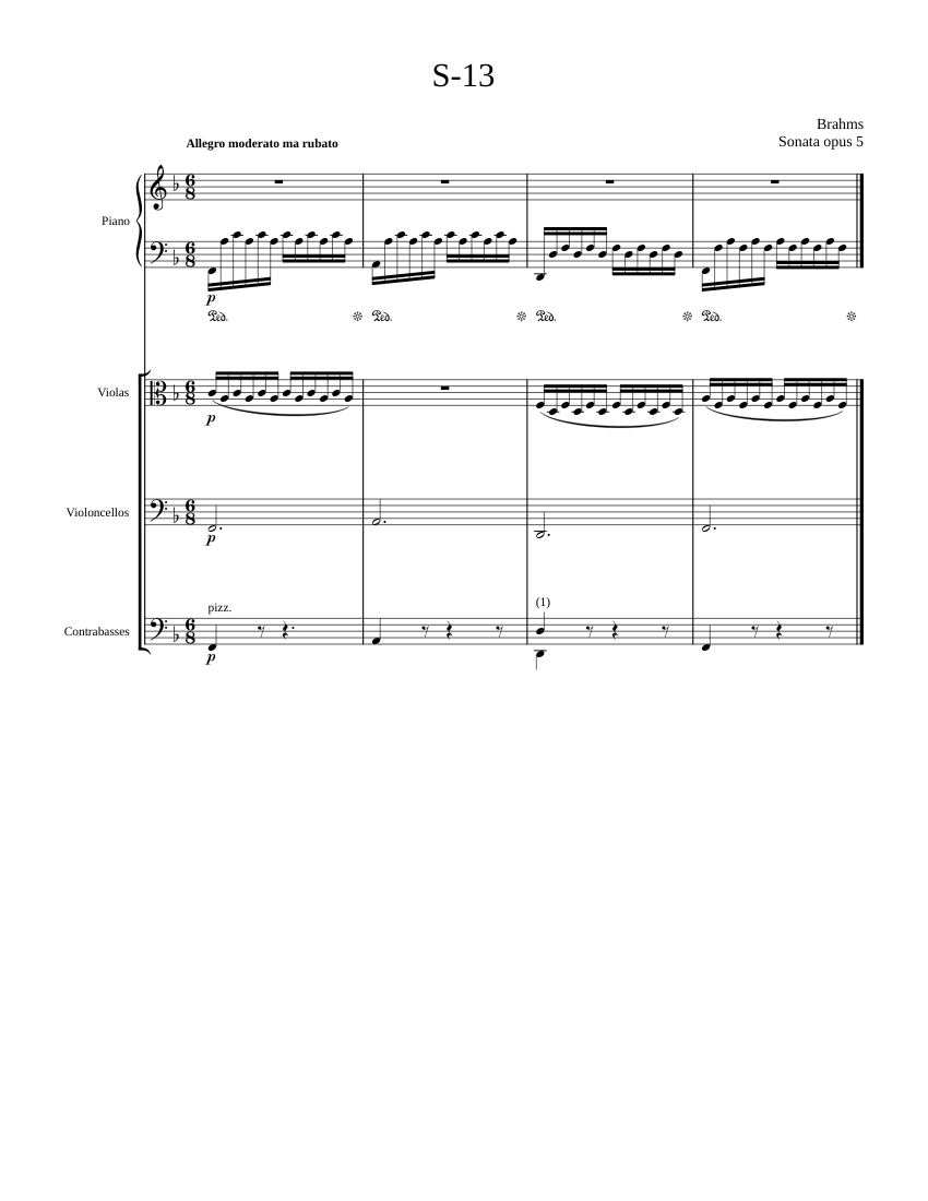 Piano Sonata No.3, Op.5 – Johannes Brahms S13 Strings Sheet music for Piano,  Strings group (Mixed Quartet) | Musescore.com