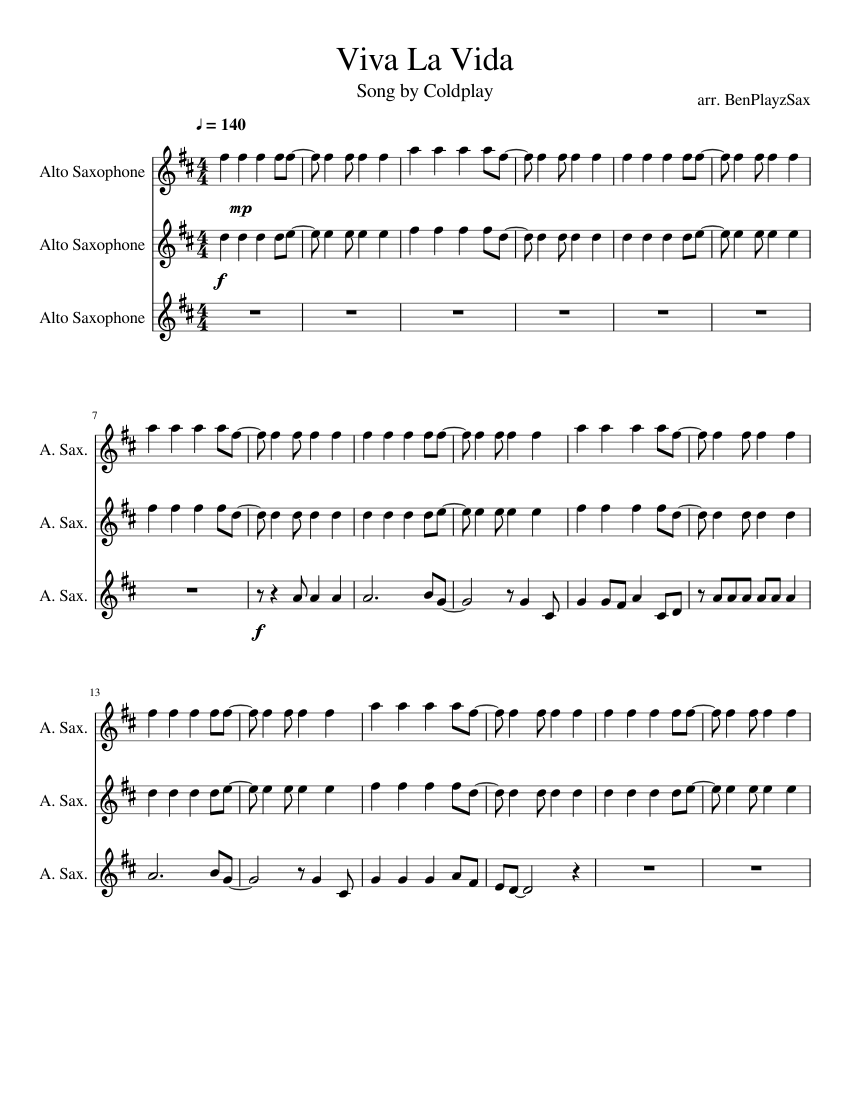 Viva La Vida Sheet music for Saxophone alto (Saxophone Ensemble