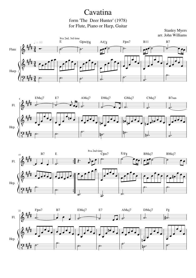 Myers - Cavatina from "The Deer Hunter" Sheet music for Piano, Flute (Solo) | Musescore.com