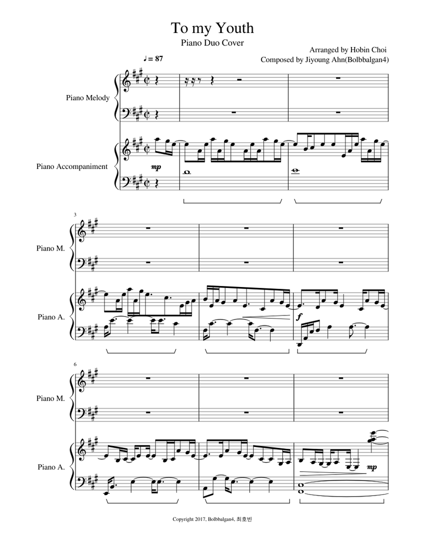 To my Youth(나의 사춘기에게)-Bolbbalgan4(볼빨간사춘기) Sheet music for Piano (Piano Duo)  | Musescore.com