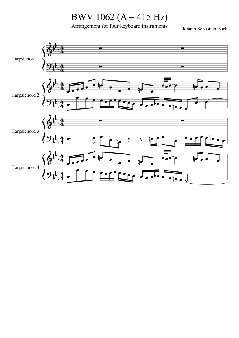 BWV 1062 ハープシコード二重奏曲 ハ短調 楽譜 ハープシコード (混合