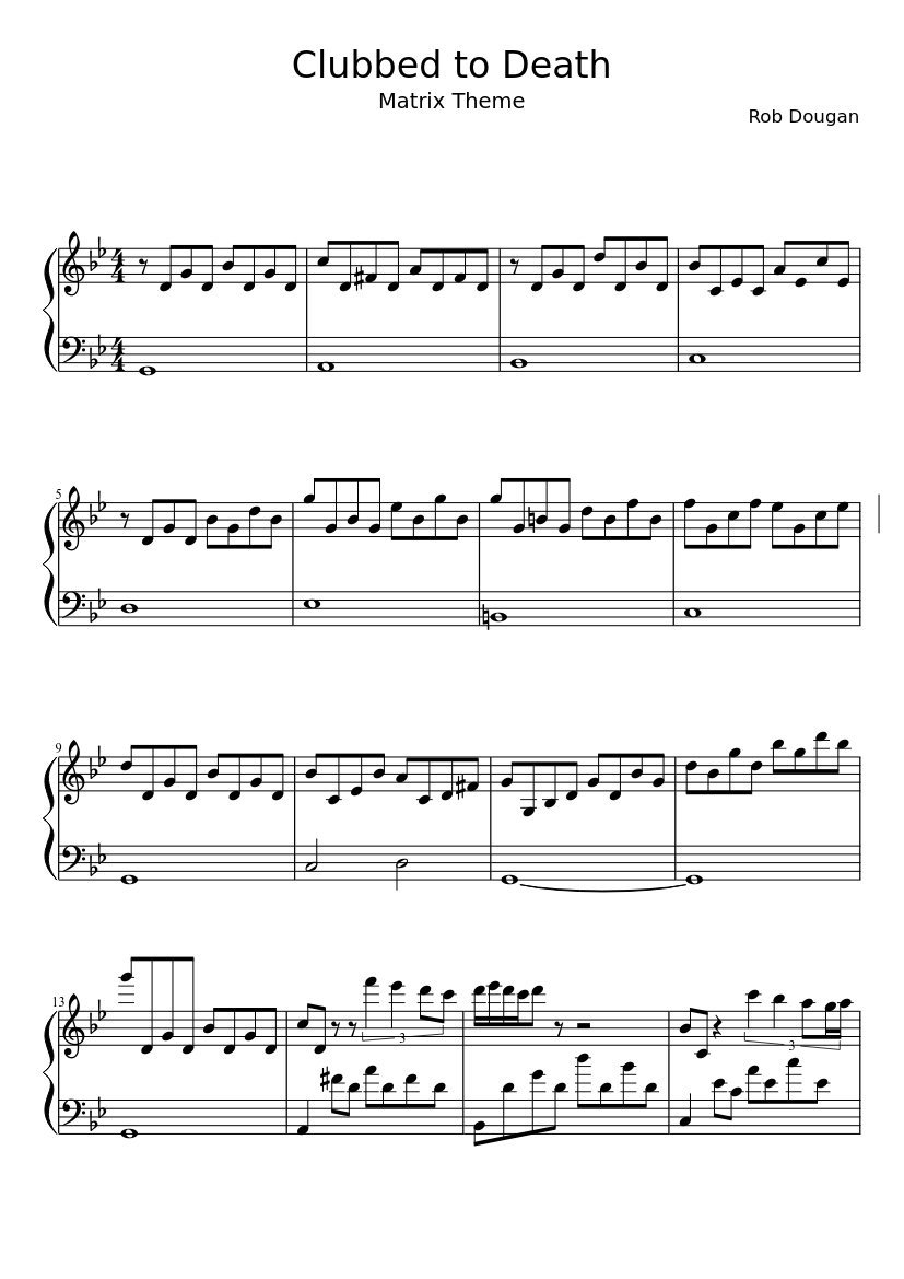 Clubbed to death (Matrix Theme) - Rob Dougan Sheet music for Piano (Solo) |  Musescore.com