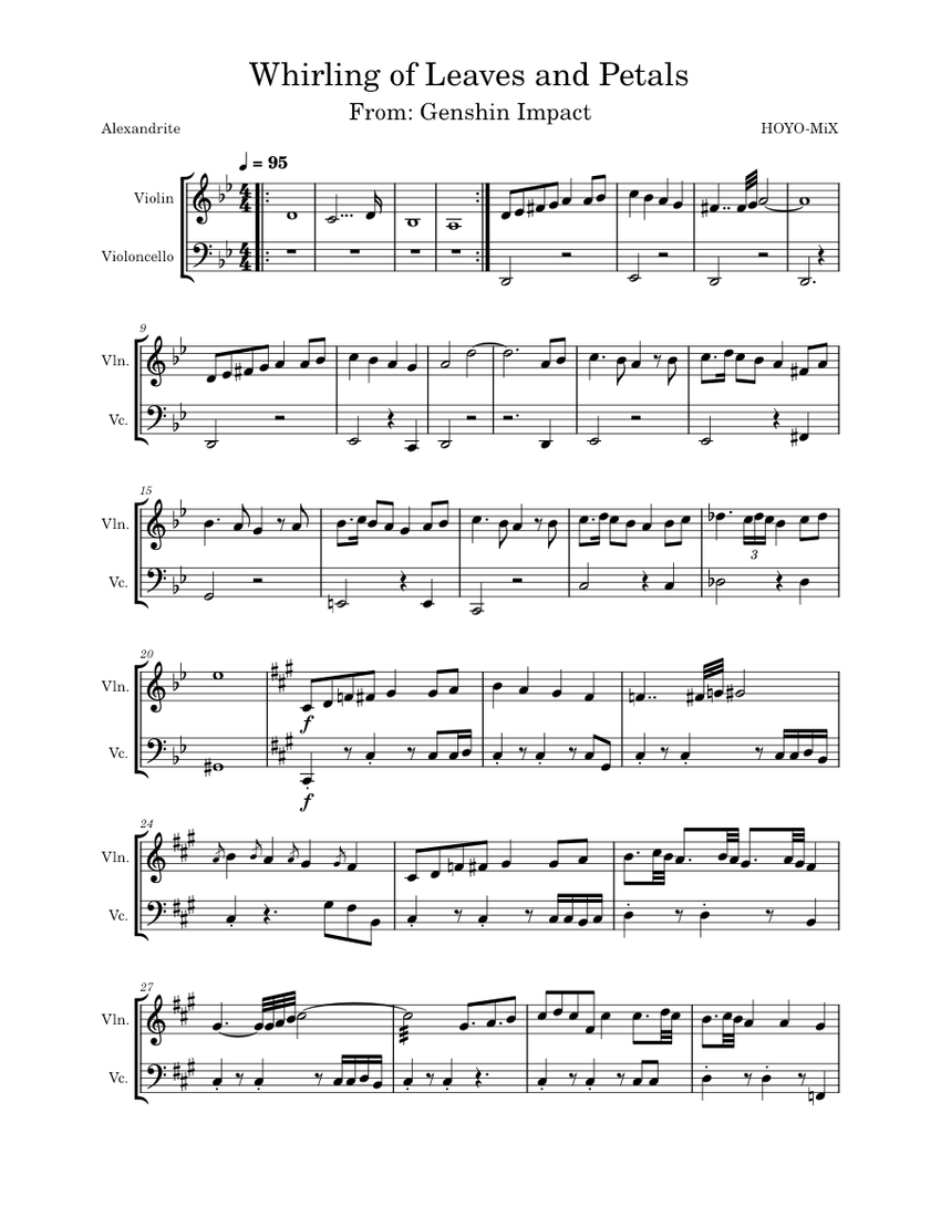 Whirling of leaves and petals hoyo mix genshin impact sheet music