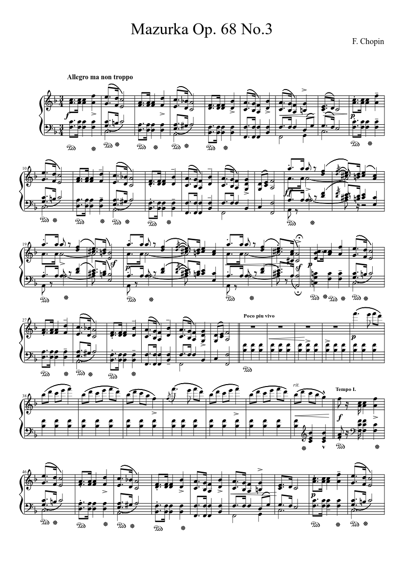 印譜68 Mazurka Op. 68 No. 3 Sheet Music for Piano (Solo) | MuseScore.com