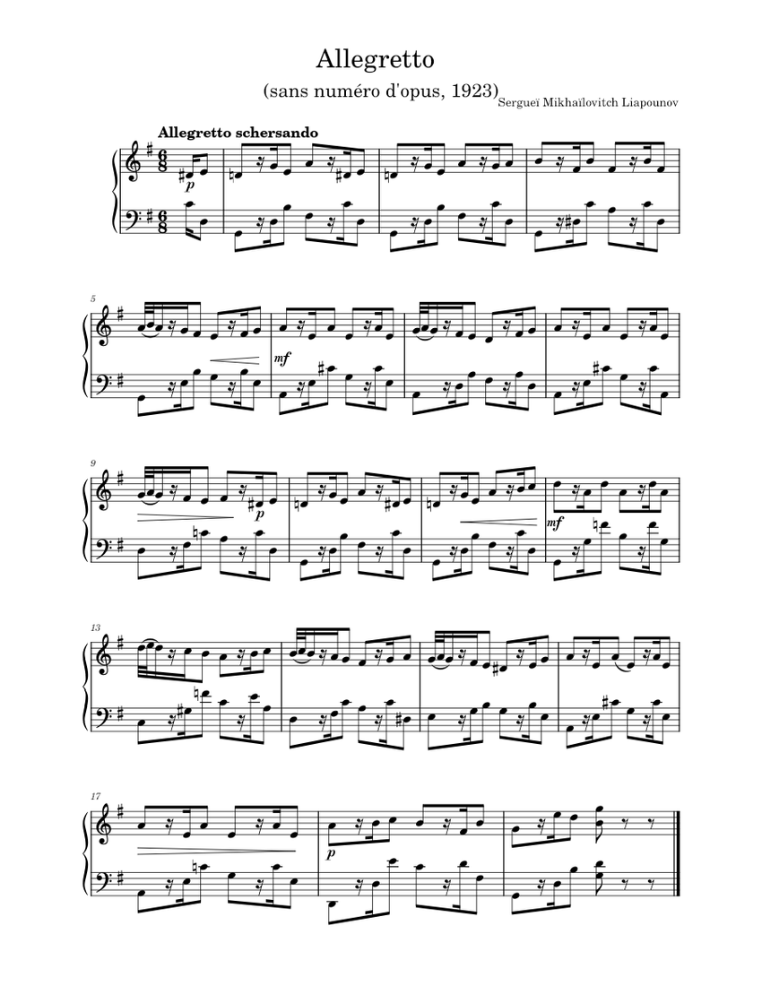 Allegretto by S. M. Liapunov Sheet music for Piano (Solo) Easy ...