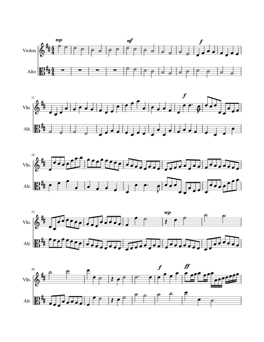 Canon De Pachelbels Duo Sheet Music For Violin Viola String Duet Download And Print In Pdf 