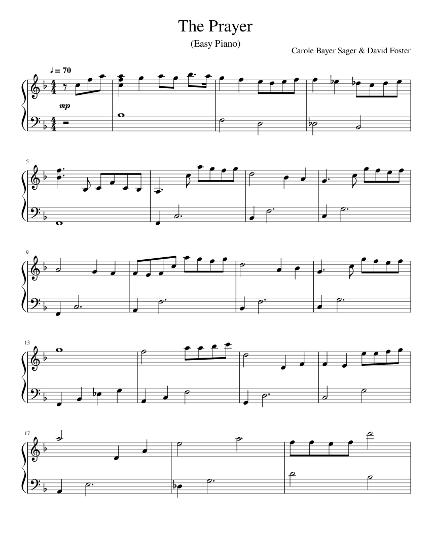 The Prayer (Easy Piano) Sheet music for Piano (Solo) | Musescore.com