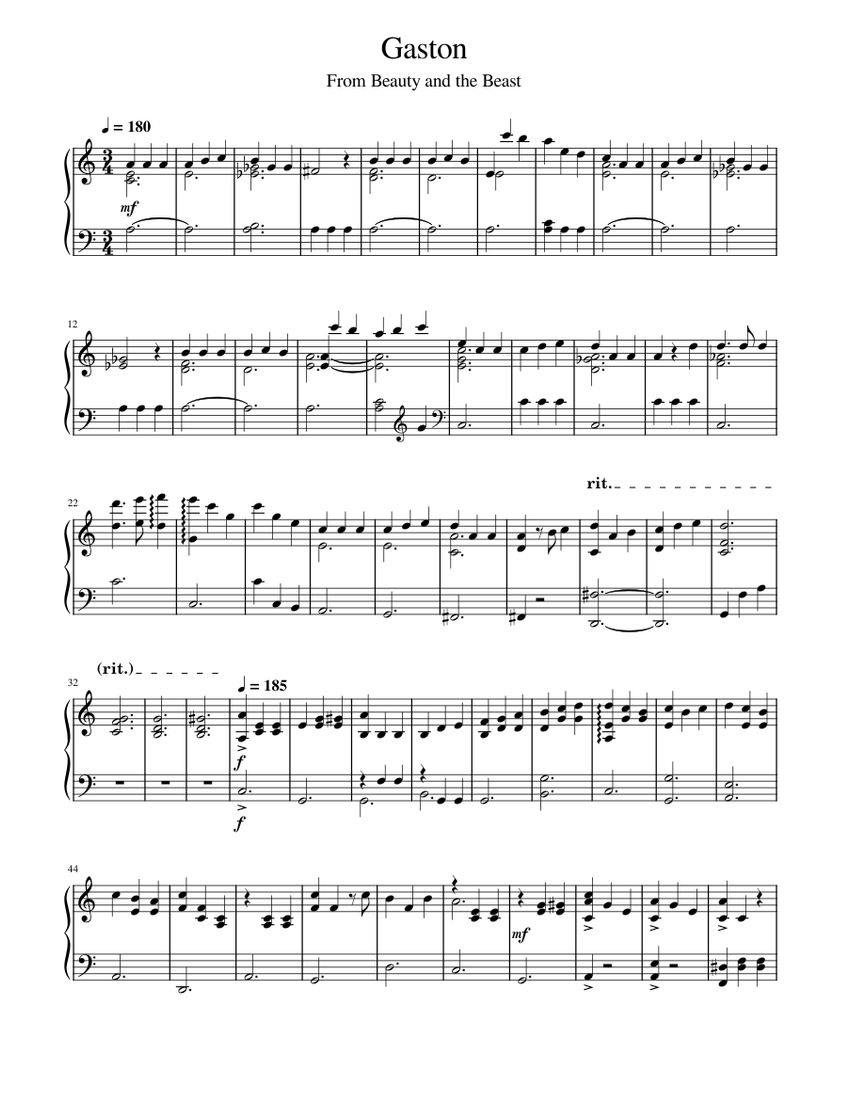 Gaston Sheet Music For Piano Solo Musescore Com