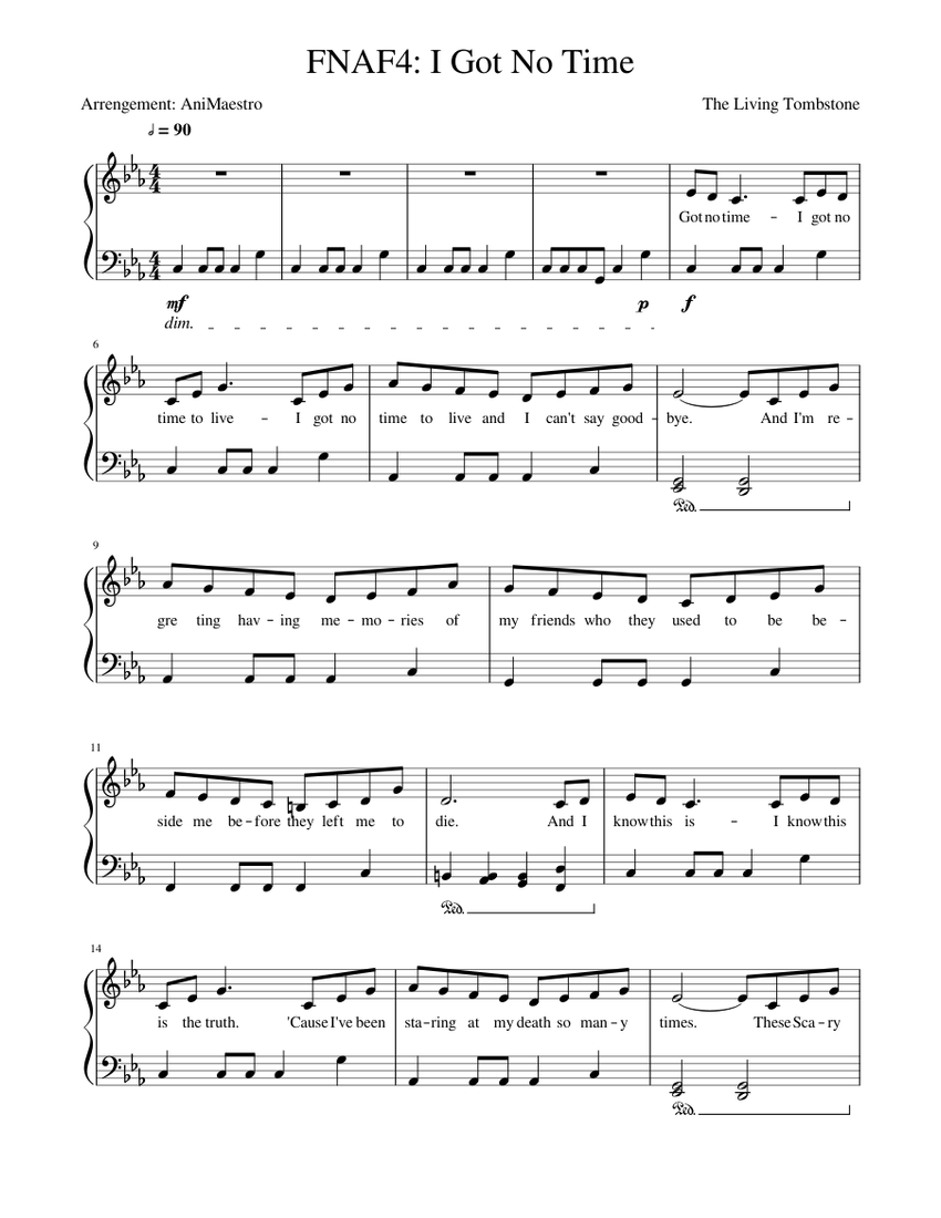 I Got No Time Music Sheet - Five Night's At Freddy's