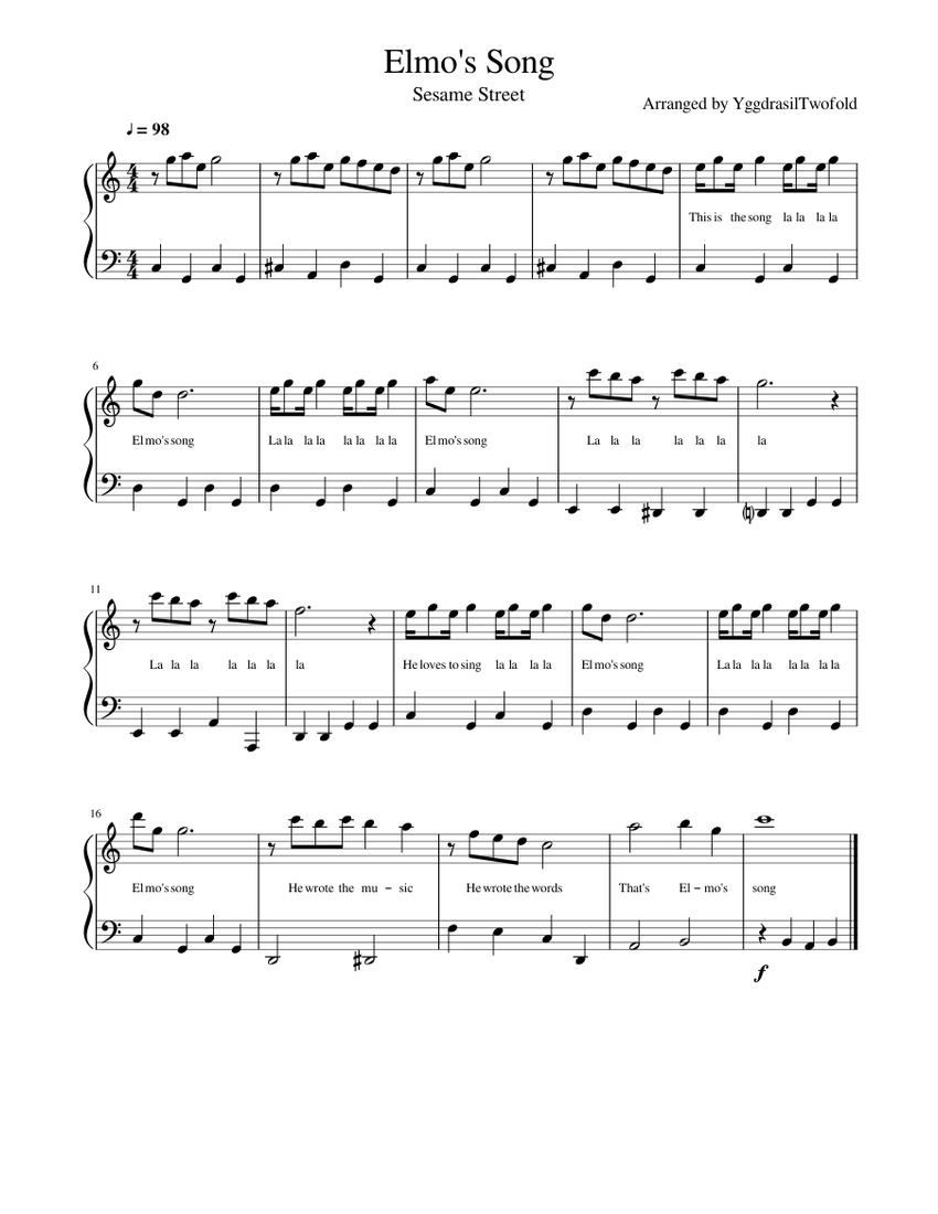 Elmo's Song from Sesame Street for Piano Sheet music for Piano (Solo) |  Musescore.com