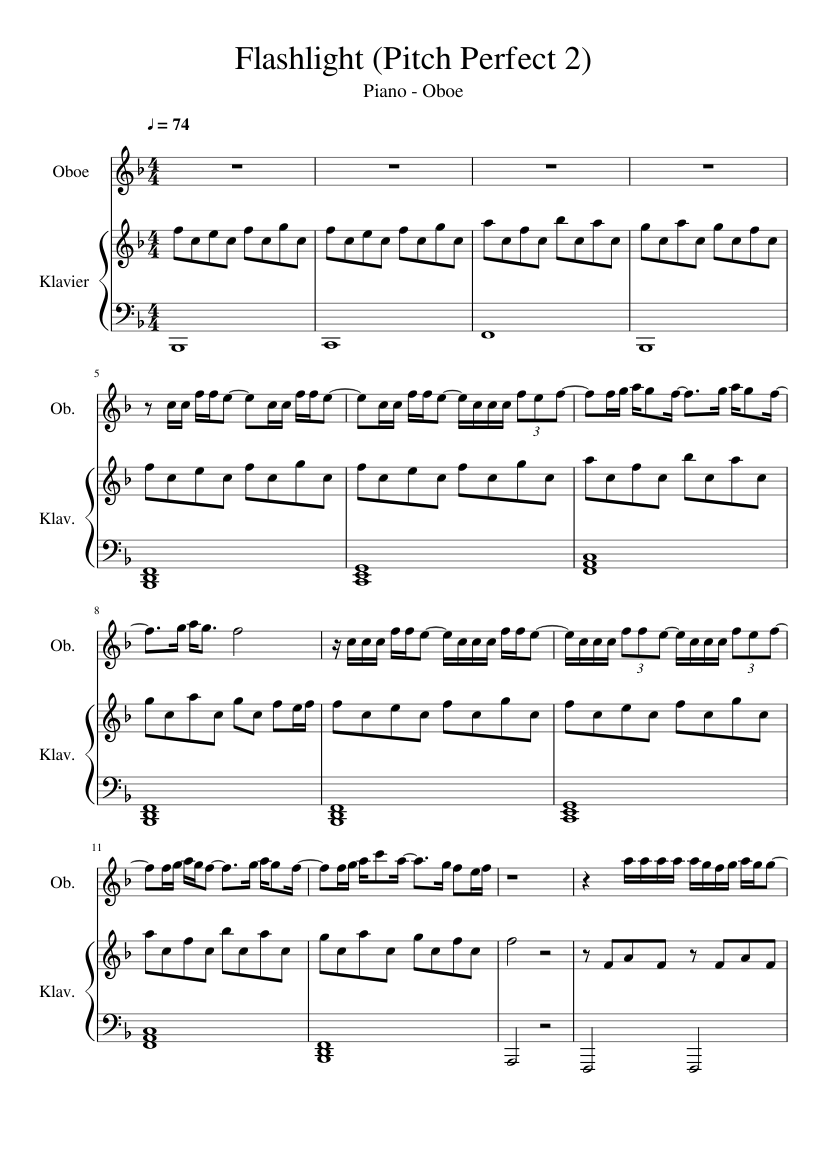 Flashlight (Pitch Perfect 2) Sheet music for Piano, Oboe (Solo) |  Musescore.com