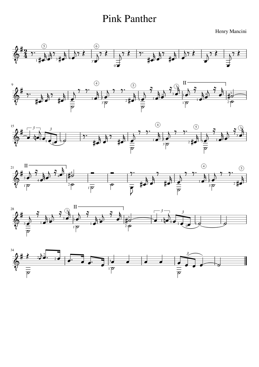 Pink Panther theme for guitar Sheet music for Guitar (Solo) | Musescore.com