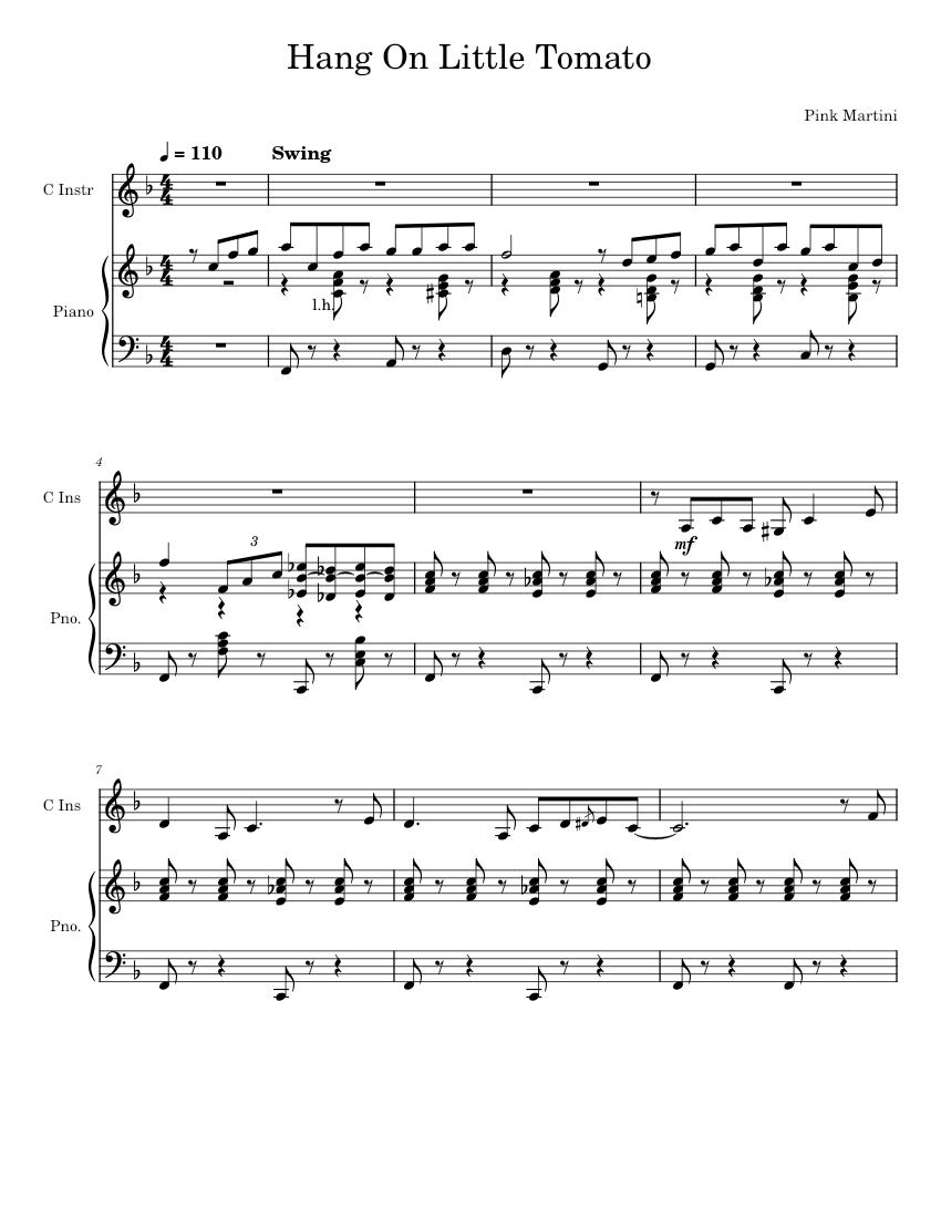 Hang On Little Tomato Pink Martini Sheet music for Piano, Flute