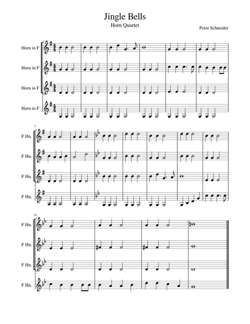 Jingle Bells Sheet music for French Horn (Mixed Quartet) Download and