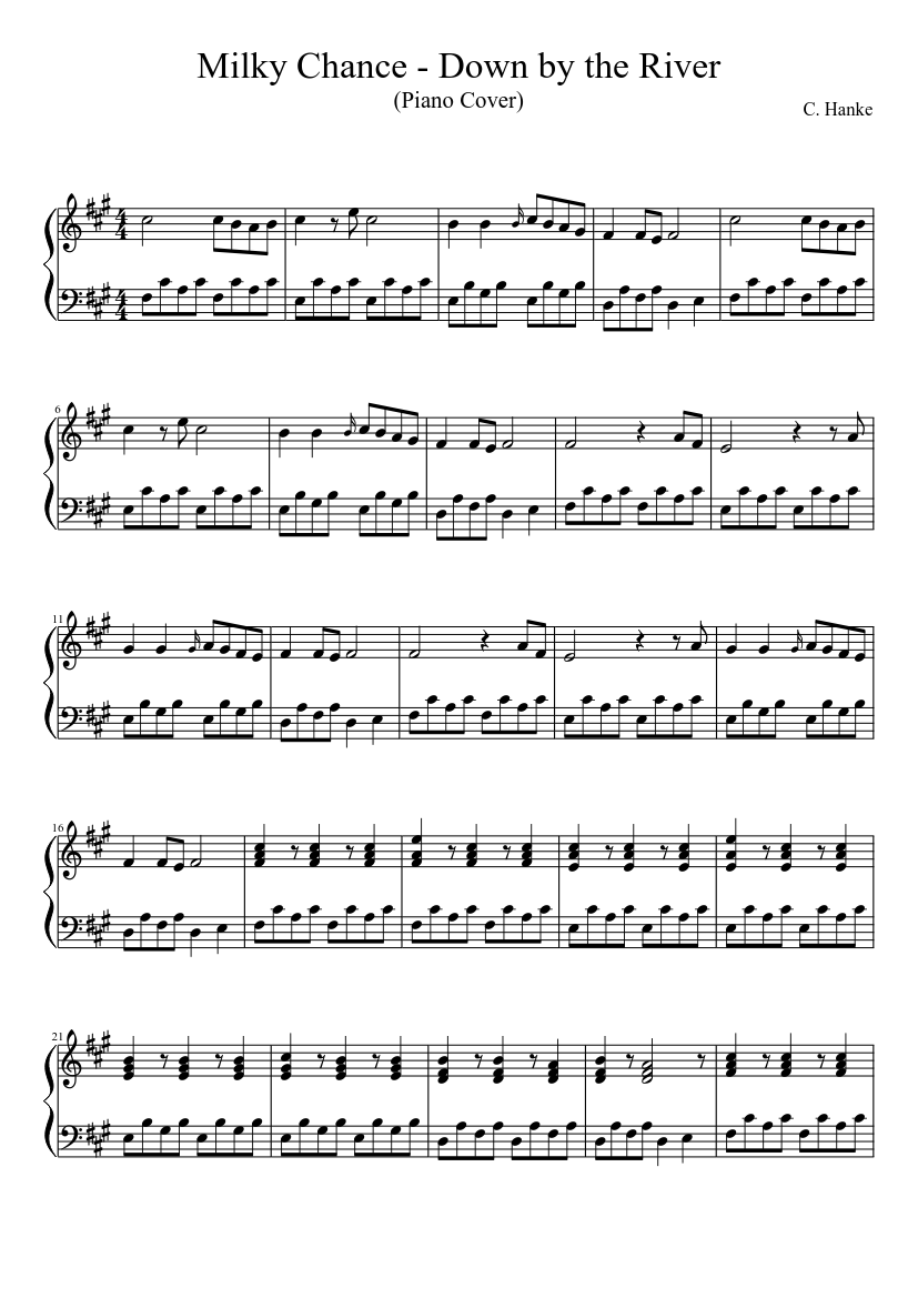 Milky Chance - Down by the River (Piano Cover) Sheet music for Piano (Solo)  | Musescore.com