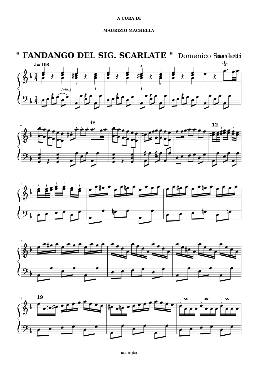 fandango attributed to scarlatti Sheet Music for Piano (Solo ...