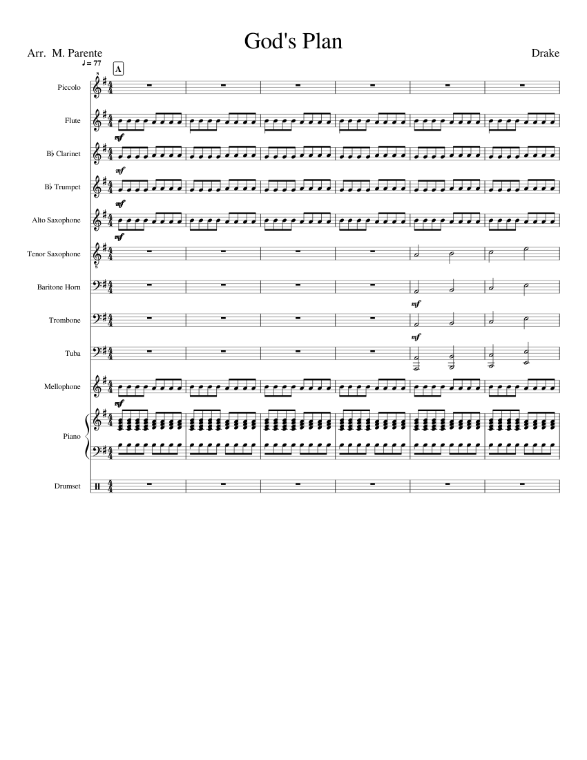 Gods Plan for Beginner Band Sheet music for Piano, Trombone, Tuba,  Mellophone & more instruments (Mixed Ensemble) | Musescore.com