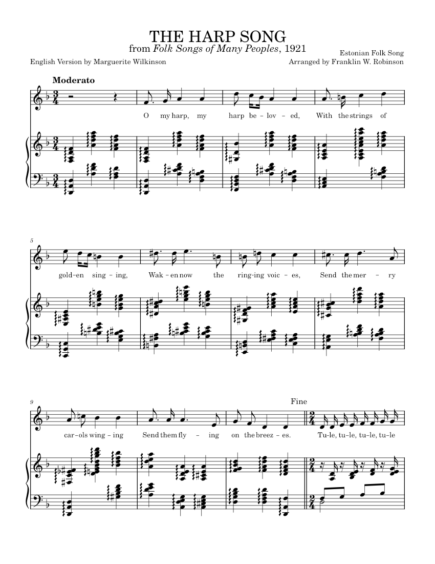 The Harp Song – Estonian Folk Song 3 THE HARP SONG Sheet Music for Harp ...