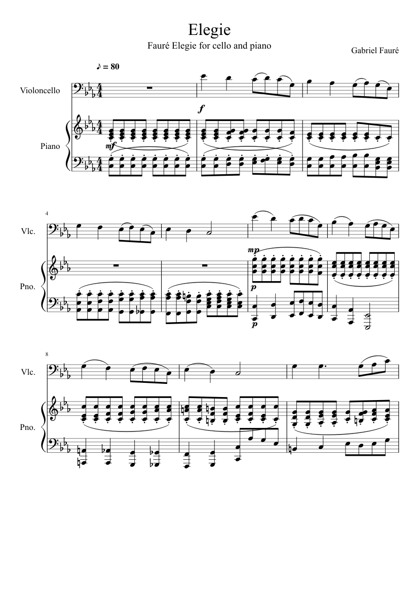 Fauré Elegie Sheet music for Piano (Solo) | Musescore.com