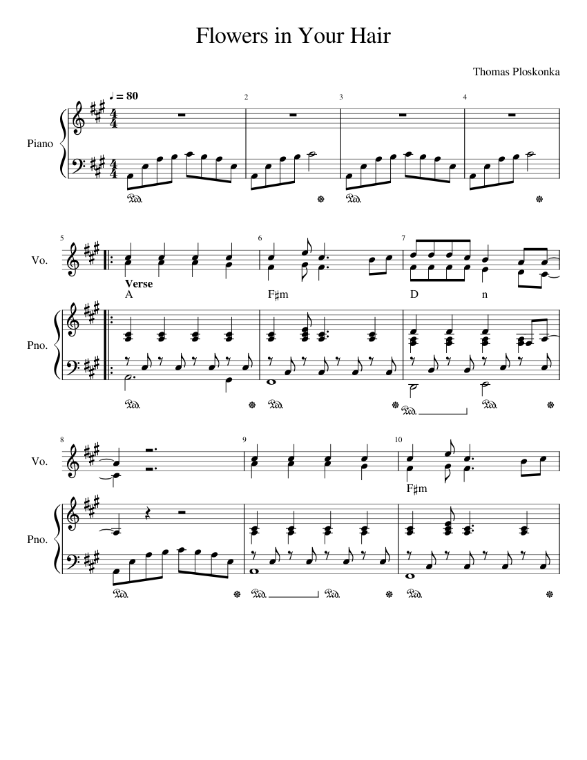 Flowers_in_your_hair Sheet music for Piano, Vocals (PianoVoice