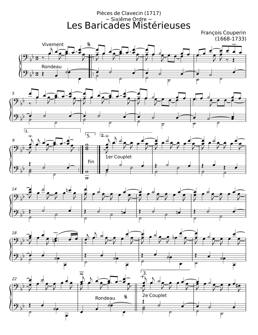 Partition Les Barricades Mystérieuses - François Couperin - 2nd Livre De Pièces De Clavecin 1717